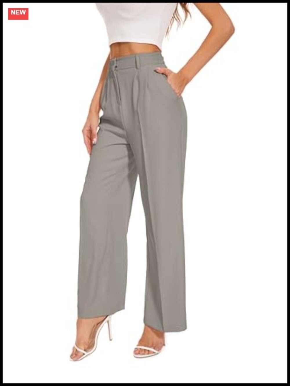 High Waist Wide Leg Dress Pants Pleated Front Work Slacks with Pockets